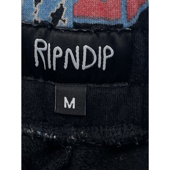 RIPNDIP Mens MEDIUM Black Rock N Nerm All-Over Print CUT-OFF SWEATPANTS *Read* - Picture 5 of 7